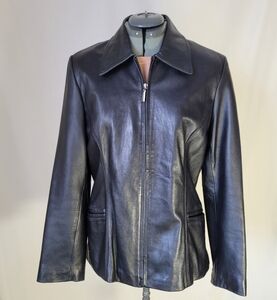 Black Leather Jacket Coat Colebrook & Co. Size M Lined